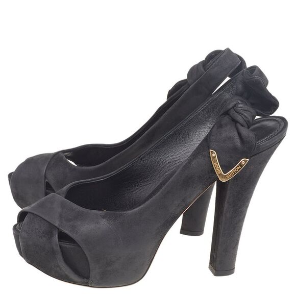 Louis Vuitton Black Suede Platform Slingback Sandals Size 37 - Picture 4 of 4